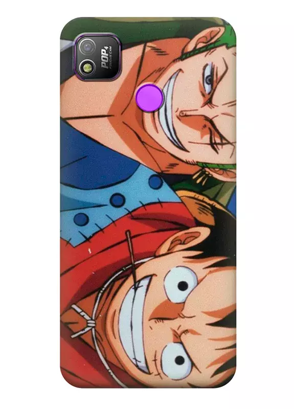 Tecno Pop 4 (BC2) чехол - Луффи и Ророноа Зоро смеются крупным планом | Ван-Пис One Piece 