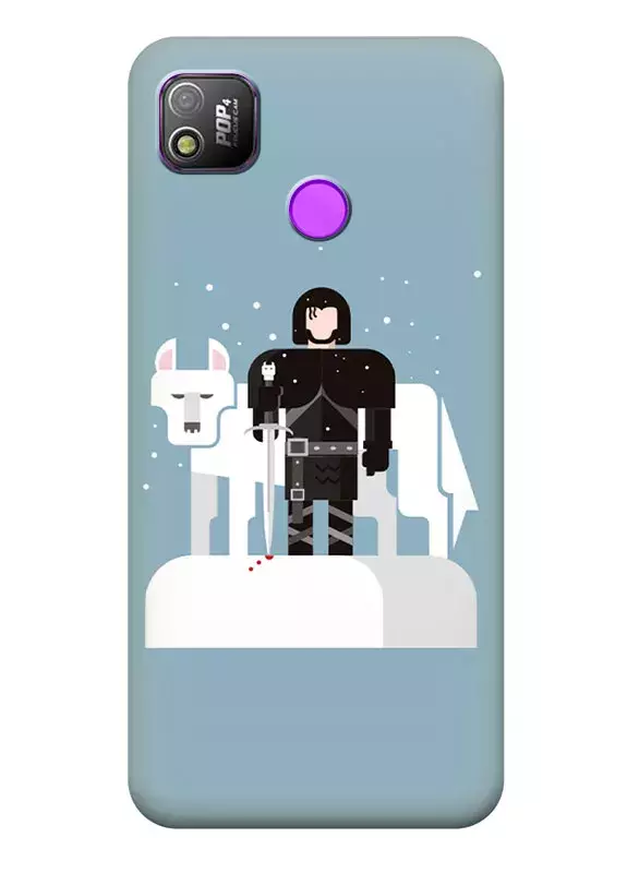 Tecno Pop 4 (BC2) чехол - Игра престолов Джон Сноу и белый волк вектор-арт 