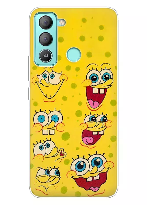 Tecno Pop 5 LTE чехол SpongeBob, Губка Боб - Коллаж