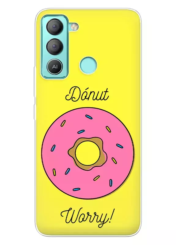 Бампер для Tecno Pop 5 LTE - Симпсоны Donut Worry розовый донат на желтом фоне