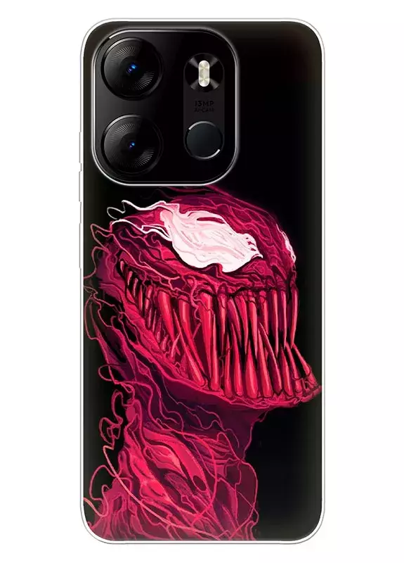 Чехол для Tecno Pop 7 Pro - Карнаж, Carnage огромные зубы в улыбке крупным планом