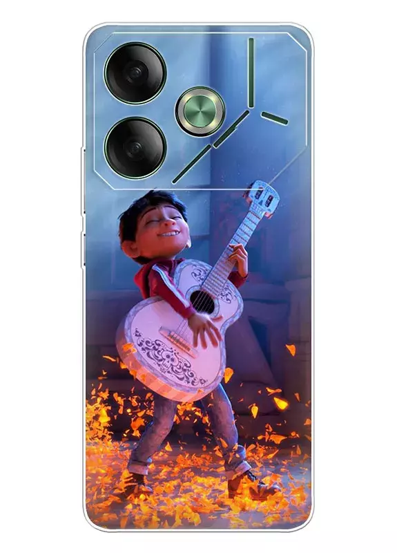 Tecno Pova 6 чехол силиконовый - Coco Тайна Коко Мигель играет вокруг лепестков на гитаре