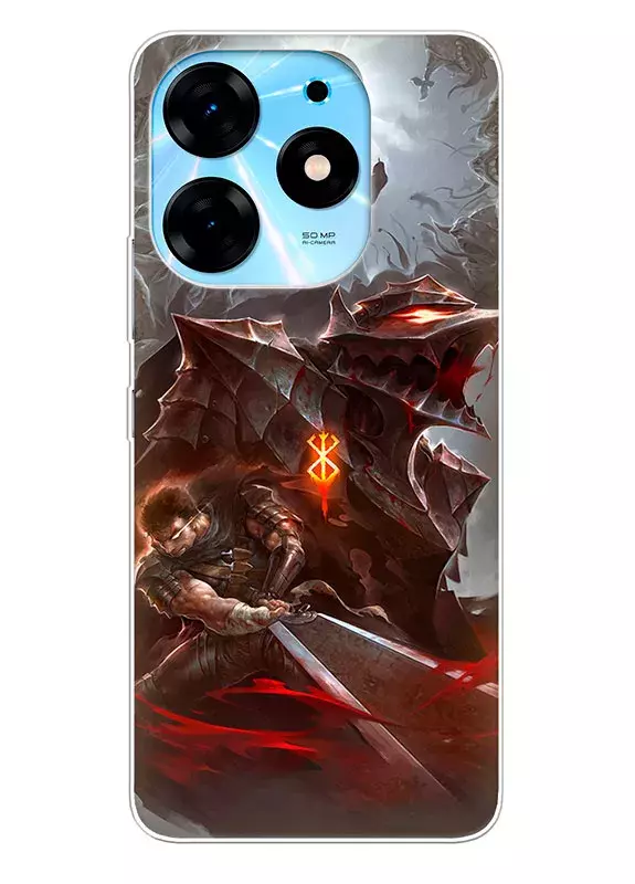 Tecno Spark 10 чехол - Берсерк Бэрусэруку Berserk Beruseruku Гатса в атаке и Гриффит под солнечным затмением