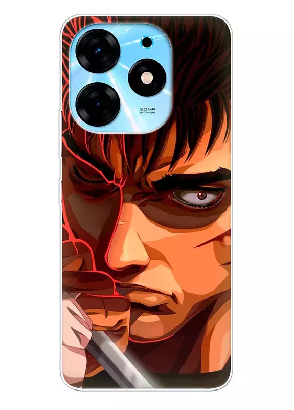 Tecno Spark 10 чехол - Берсерк Бэрусэруку Berserk Beruseruku лицо Гатса крупным планом