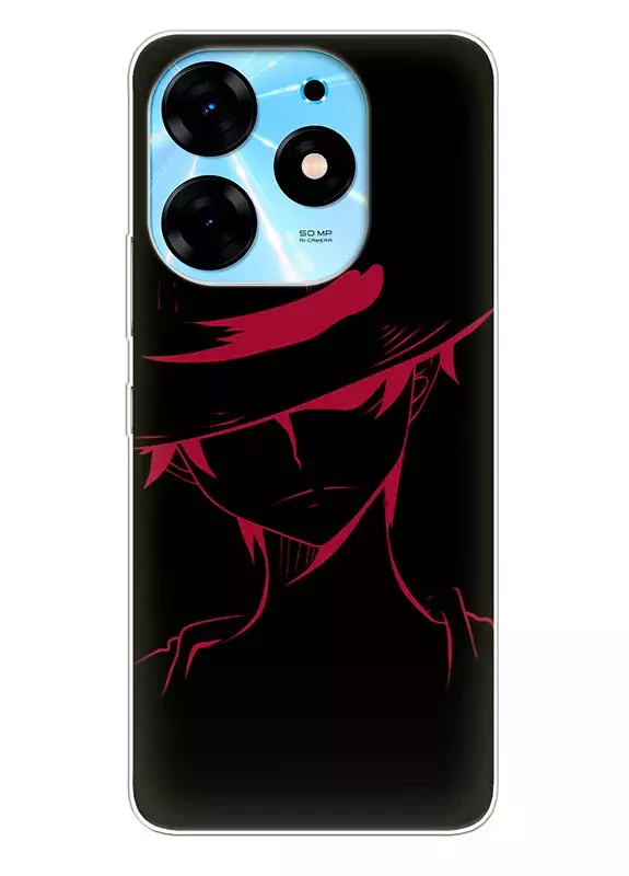 Tecno Spark 10 чехол - Ван-Пис One Piece красный Луффи крупным планом вектор-арт
