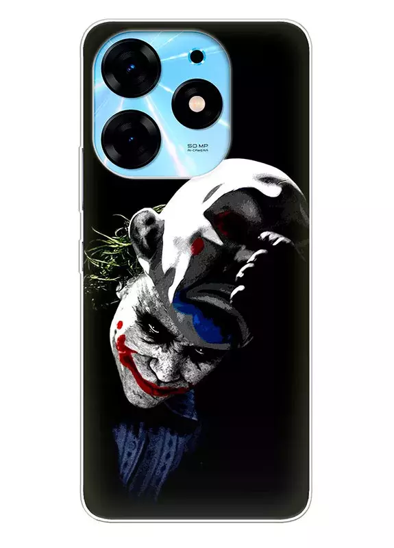 Tecno Spark 10 чехол - Бэтмен Джокер снимает с себя маску грабителя