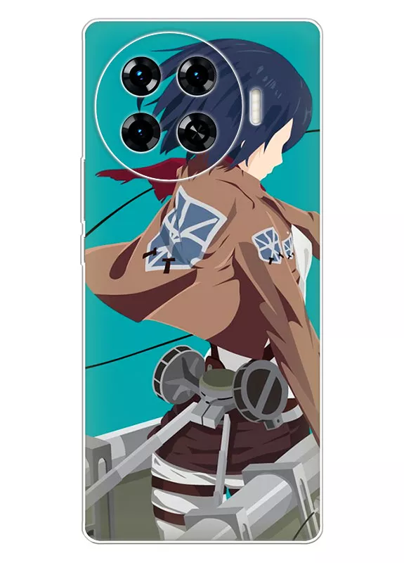 Tecno Spark 20 Pro Plus чехол - Атака на титанов Attack on Titan Микаса Аккерман вид сзади вектор-арт