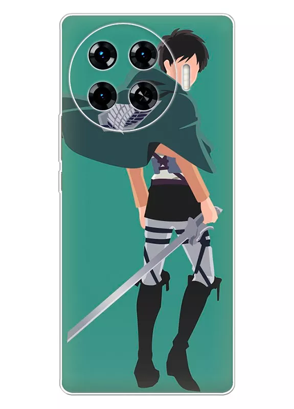 Tecno Spark 20 Pro Plus чехол - Атака на титанов Attack on Titan Леви Аккерман с мечем взгляд назад вектор-арт