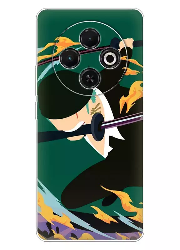 Tecno Spark 30C чехол - Ван-Пис One Piece Ророноа Зоро в атаке крупным планом с мечами вектор-арт