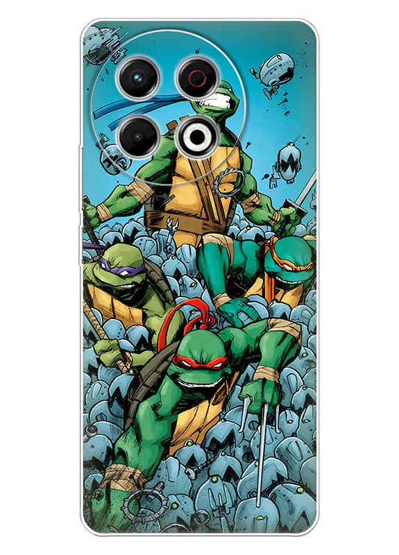 Tecno Spark 30 Pro чехол силиконовый - Teenage Mutant Ninja Turtles TMNT Черепашки-ниндзя борются с толпой роботов