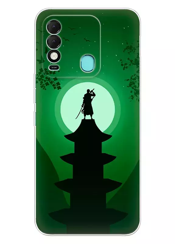 Tecno Spark 8 чехол - Ван-Пис One Piece Ророноа Зоро на крыше японской башни вектор-арт 