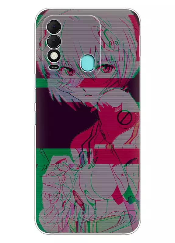 Чехол для Tecno Spark 8 - Евангелион Evangelion Рей Аянами в помехах эфира