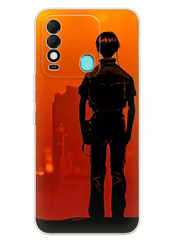 Чехол для Tecno Spark 8 - Евангелион Рей Аянами в тени на фоне города 
