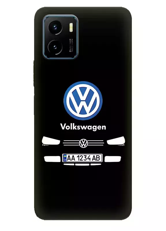 Бампер для Виво У15с из силикона - Volkswagen Фольксваген классический логотип крупным планом с номерным знаком и передней частью кузова (Дизайн 1)
