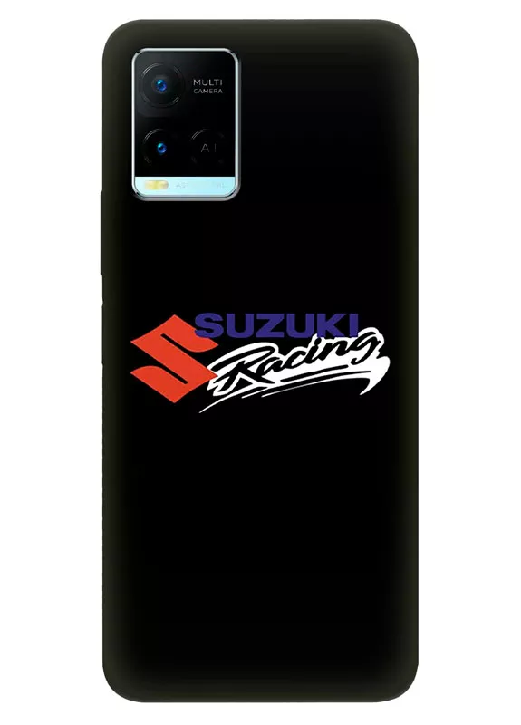 Виво У21 чехол из силикона - Suzuki Сузукі Racing логотип крупным планом и название вектор-арт на черном фоне черный чехол