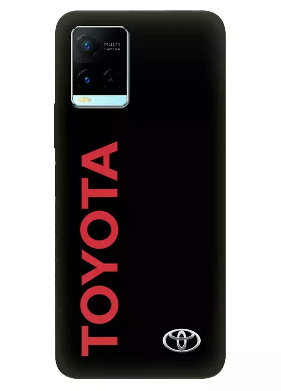 Чехол для Виво У21 из силикона - Toyota Тойота классический логотип и название крупным планом на черном фоне черный чехол