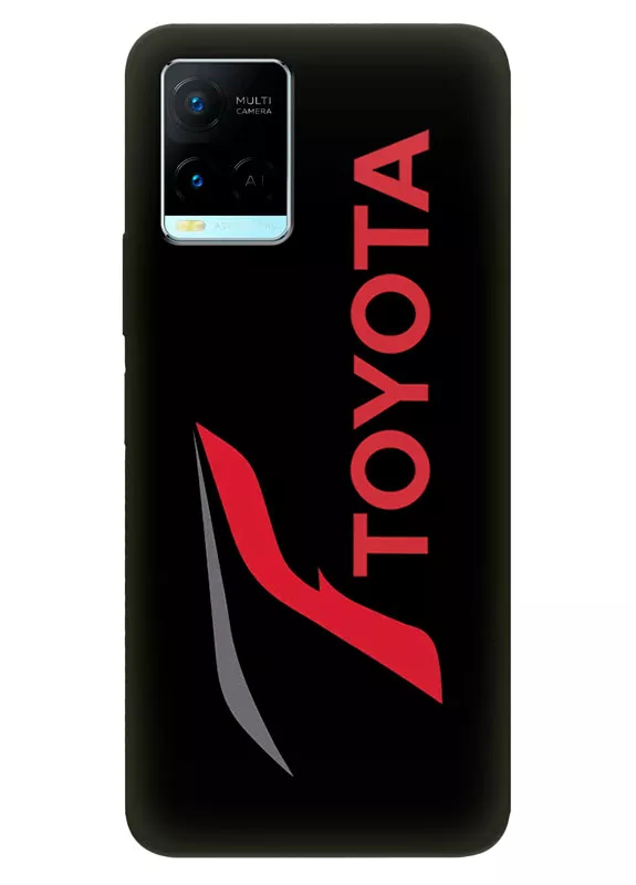 Чехол для Виво У21 из силикона - Toyota Тойота минималистский логотип и название крупным планом вектор-арт на черном фоне черный чехол
