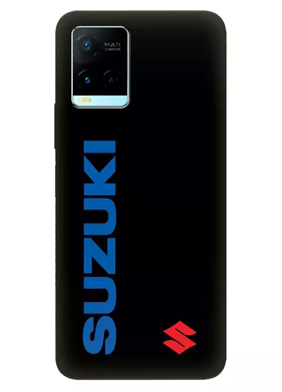 Виво У21с чехол из силикона - Suzuki Сузукі классический логотип и название крупным планом вектор-арт на черном фоне черный чехол