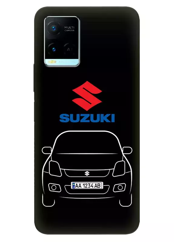 Виво У21с чехол из силикона - Suzuki Сузукі логотип и автомобиль машина SX4 Aerio Alivio Baleno Ciaz DZire Esteem Forenza Kizashi Verona вектор-арт купе седан с номерным знаком на черном фоне черный чехол