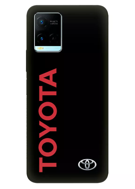 Чехол для Виво У21с из силикона - Toyota Тойота классический логотип и название крупным планом на черном фоне черный чехол