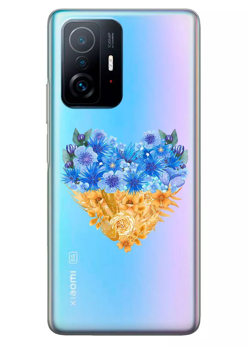 Патриотический чехол Xiaomi 11T с рисунком сердца из цветов Украины