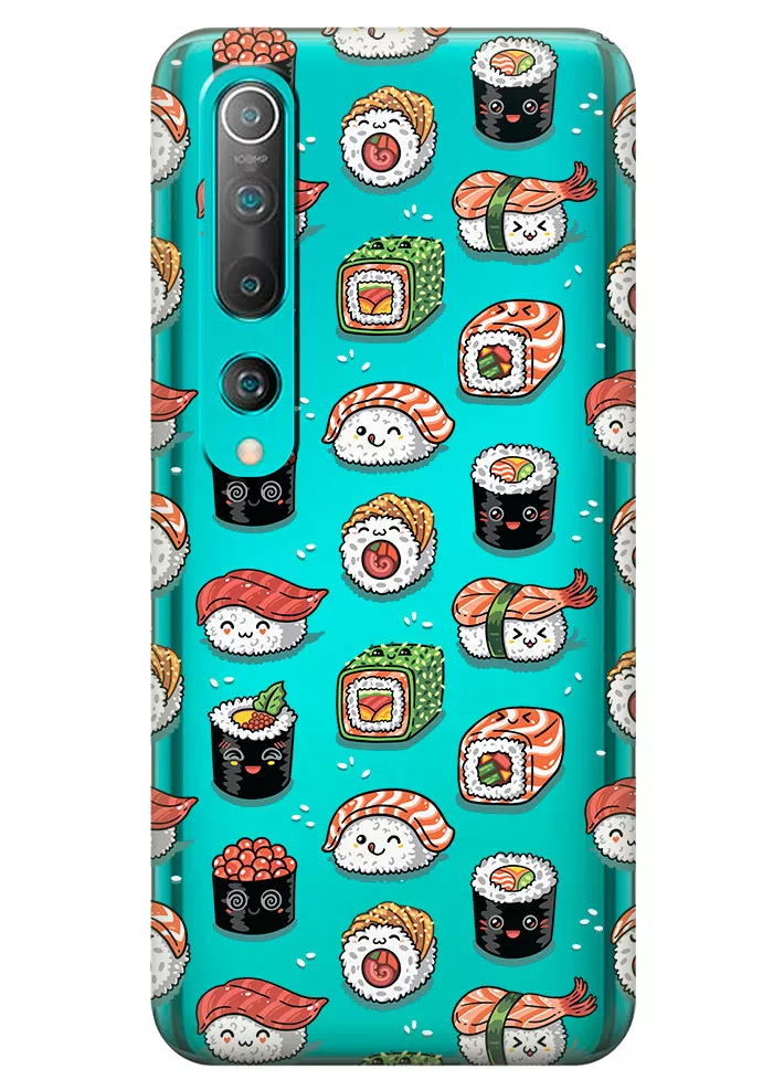 Прозрачный чехол на Xiaomi Mi 10 - Смешные суши