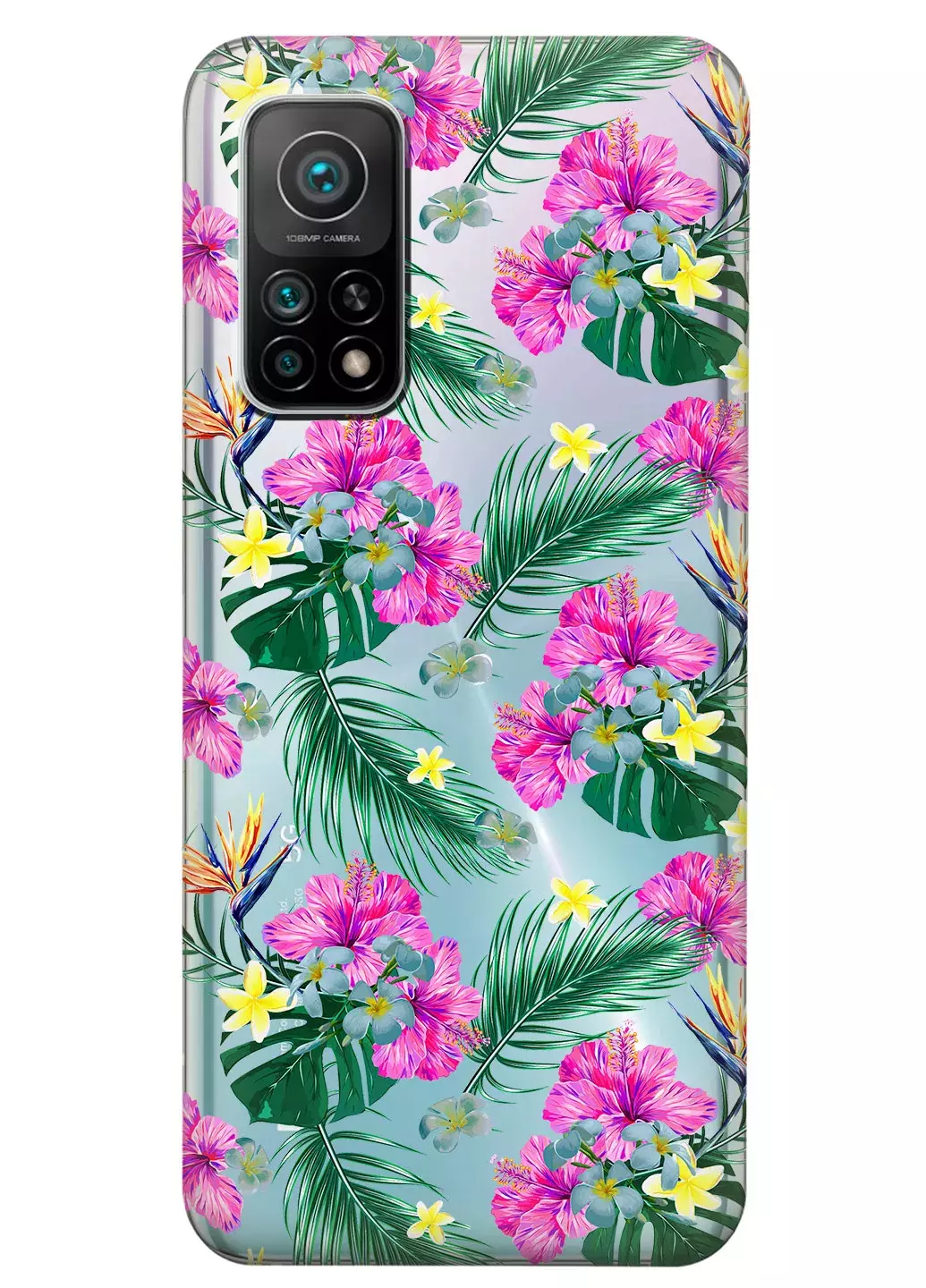 Прозрачный чехол для Xiaomi Mi 10T - Тропические цветы