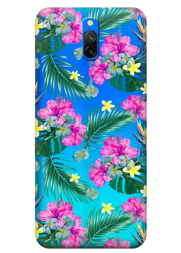 Прозрачный чехол на Redmi 8A Pro - Тропические цветы