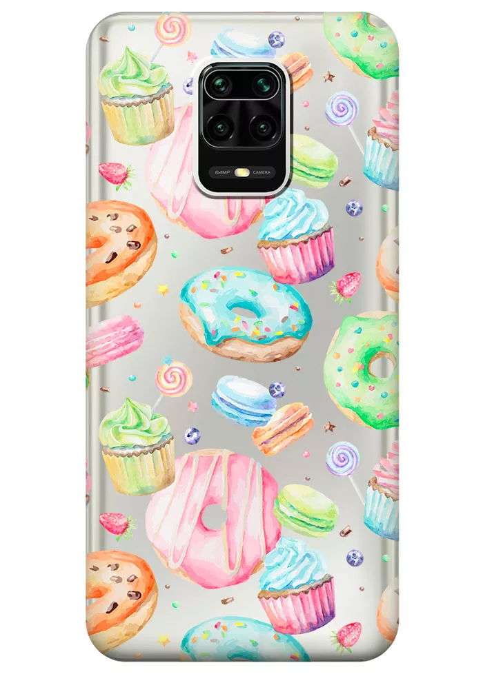 Прозрачный чехол для Redmi Note 9S - Пончики