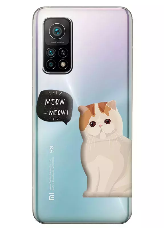 Xiaomi Mi 10T Pro чехол из прозрачного силикона с котиком