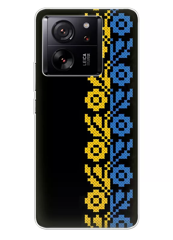 Чехол на Xiaomi 13T с патриотическим рисунком вышитых цветов