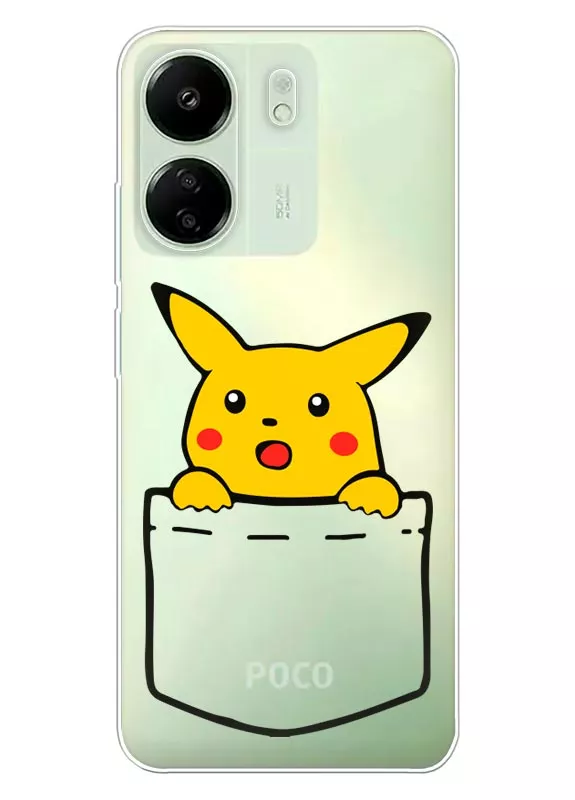 Сяоми Поко С65 чехол Pokemon Пикачу в кармане из прозрачного силикона