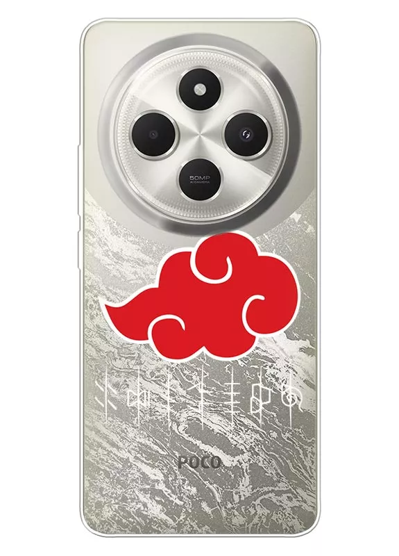 Чехол для Xiaomi Poco C75 из прозрачного силикона - Naruto Akatsuki лого