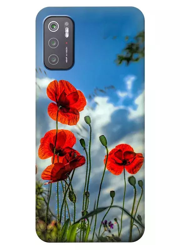Чехол на Xiaomi Poco M3 Pro с нежными цветами мака на украинской земле