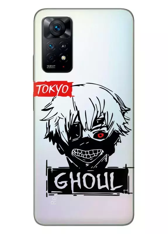 Чехол для Редми Нот 11 Tokyo Ghoul Ken Kaneki Logo из прозрачного силикона