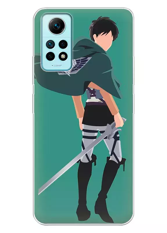 Xiaomi Redmi Note 12 Pro 4G чехол - Атака на титанов Attack on Titan Леви Аккерман с мечем взгляд назад вектор-арт