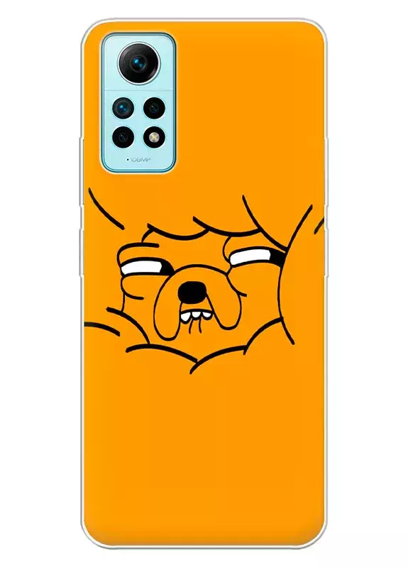 Чехол для Xiaomi Redmi Note 12 Pro 4G- Время приключений подозрительный Джейк крупным-планом оранжевый фон