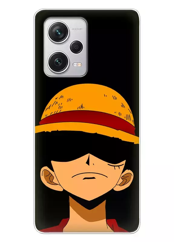 Xiaomi Redmi Note 12 Pro+ чехол - Ван-Пис One Piece лицо Луффи в тени вектор-арт 