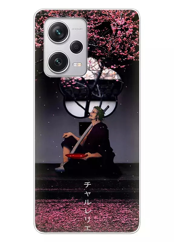 Xiaomi Redmi Note 12 Pro+ чехол - Ван-Пис One Piece Ророноа Зоро сидит по сакурой
