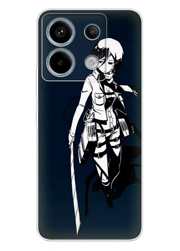 Xiaomi Redmi Note 13 Pro чехол - Атака на титанов Attack on Titan Микаса Аккерман вектор арт