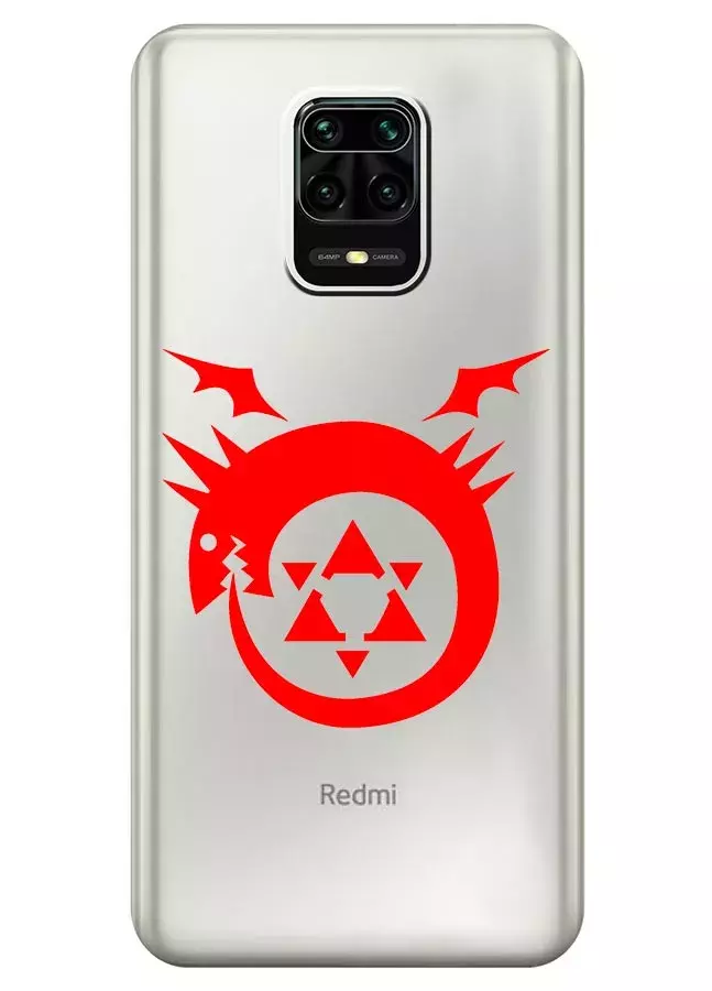 Xiaomi Redmi Note 9 Pro Max чехол из прозрачного силикона - Стальной алхимик лого