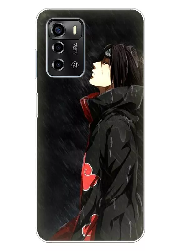 Аниме чехол для ZTE Blade A72 из силикона - Наруто Итачи под дождем